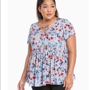 Torrid Floral Print Challis Babydoll Tie-Neck Top